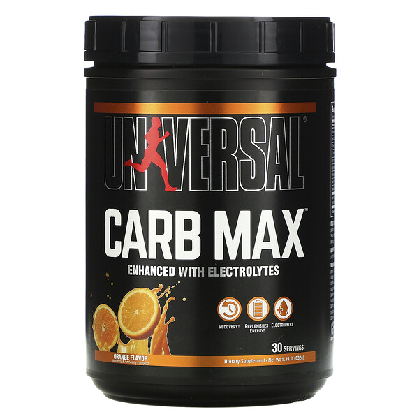 Carb Max, Восполнение гликогена и электролитов, апельсин, 1,39 фунта (632 г) Universal Nutrition