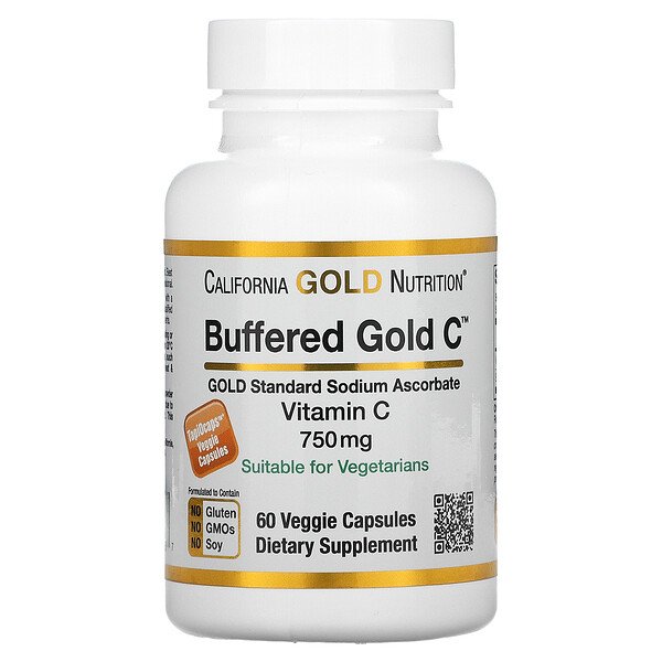 Забуференные капсулы с витамином С, 750 мг, 60 растительных капсул California Gold Nutrition