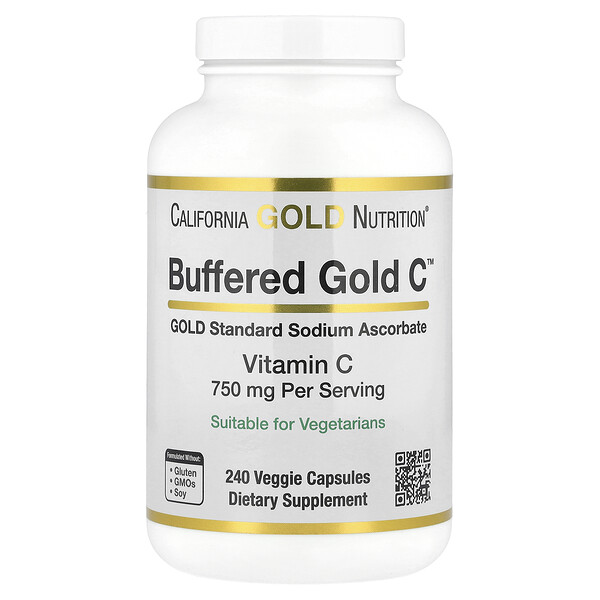 Buffered Gold C, GOLD Standard Sodium Ascorbate (Vitamin C), 750 mg, 240 Veggie Capsules (Капсулы на растительной основе) California Gold Nutrition