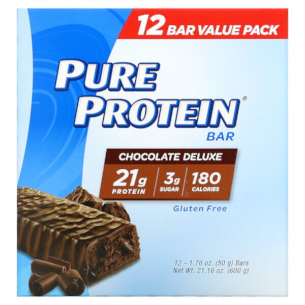 Protein Bar, Chocolate Deluxe, 12 батончиков по 1,76 унции (50 г) каждый Pure Protein