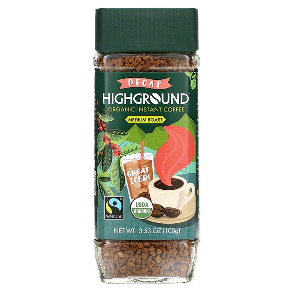 Органический растворимый кофе, средней обжарки, без кофеина, 3,53 унции (100 г) Highground Coffee