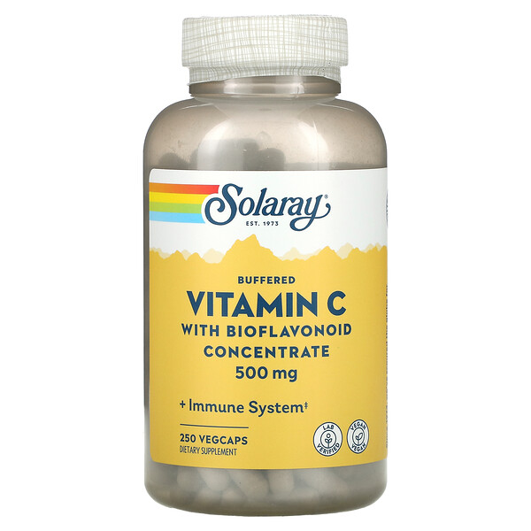 Забуференный витамин С с концентратом биофлавоноидов, 500 мг, 250 растительных капсул Solaray