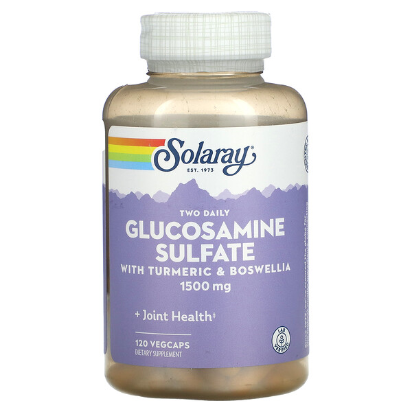 Глюкозамин Сульфат с Куркумой и Босвелией - 1500 мг - 120 ВегКапсул - Solaray Solaray