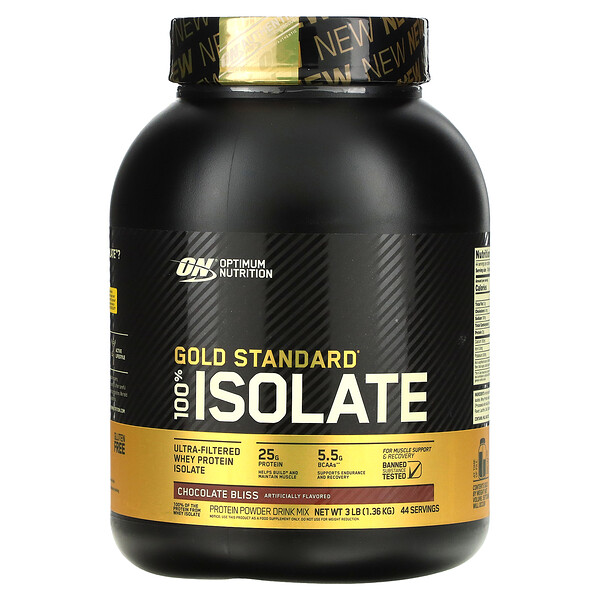 Gold Standard 100% изолят, шоколадное блаженство, 3 фунта (1,36 кг) Optimum Nutrition