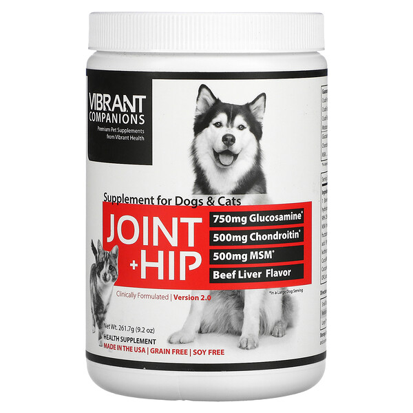 Joint + Hip, добавка для собак и кошек, говяжья печень, 9,2 унции (261,7 г) Vibrant Health