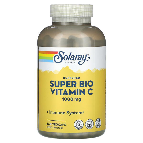 Буферизованный супербио витамин С, 1000 мг, 360 растительных капсул (500 мг на капсулу) Solaray