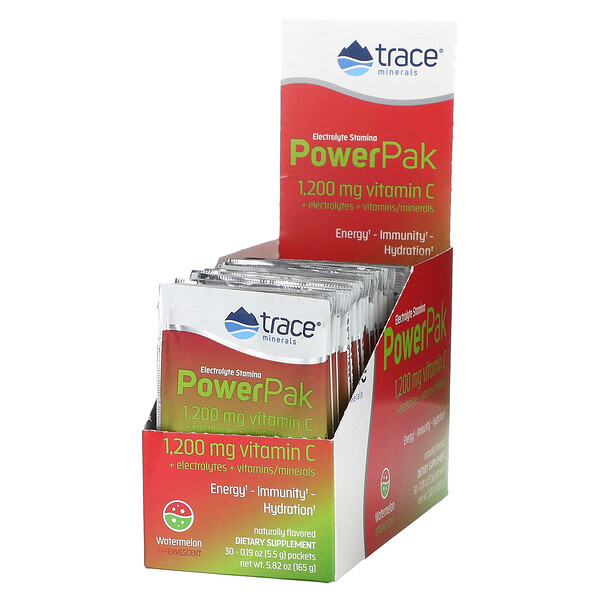 Electrolyte Stamina PowerPak, Арбуз, 30 пакетиков по 0,19 унции (5,5 г) каждый Trace Minerals Research