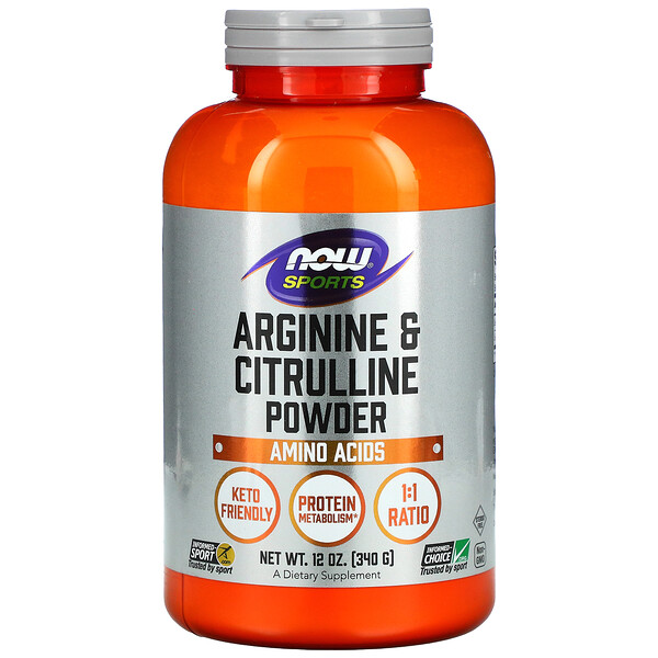 Sports, Arginine & Citrulline Powder, 12 oz (340 g) NOW Foods