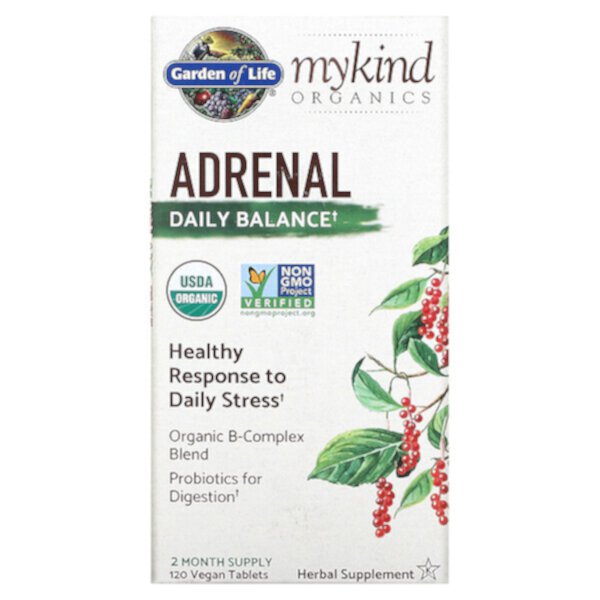 Adrenal Daily Balance, Ежедневная поддержка надпочечников - 120 веганских таблеток - Garden of Life Garden of Life