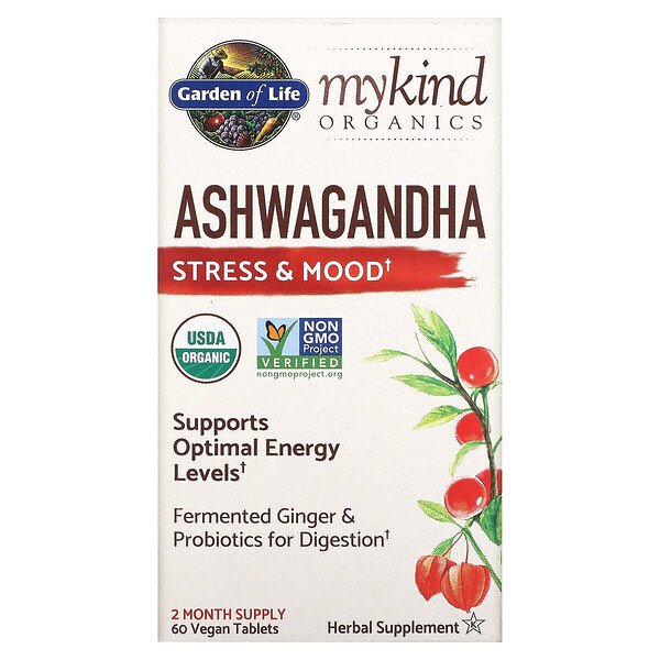 MyKind Organics, Ashwagandha, стресс и настроение, 60 веганских таблеток Garden of Life