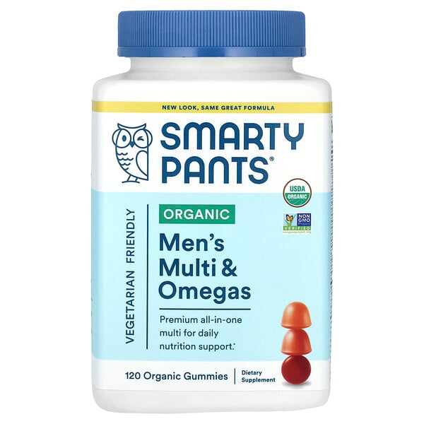 Органические мультивитамины и омега для мужчин, вкусы малина, апельсин и вишня - 120 жевательных конфет - SmartyPants SmartyPants