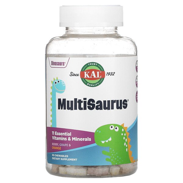 MultiSaurus, Ягоды, виноград и апельсин, 90 жевательных таблеток KAL