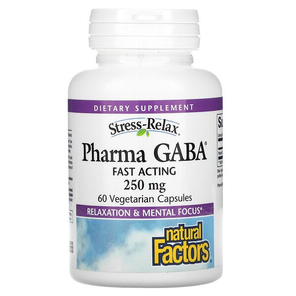 Stress-Relax, Pharma GABA, 250 мг, 60 вегетарианских капсул Natural Factors
