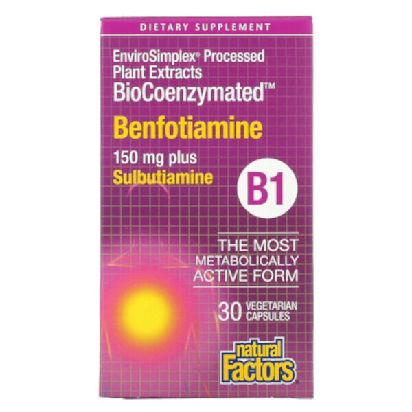 BioCoenzymated, B1, бенфотиамин плюс сульбутиамин, 150 мг, 30 вегетарианских капсул Natural Factors