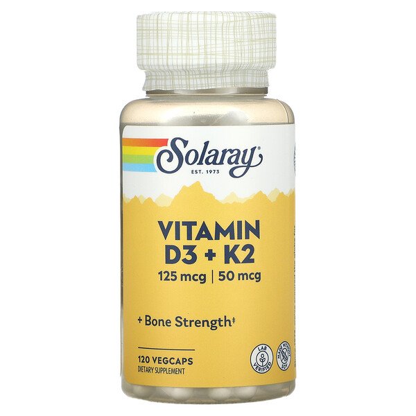 Витамин D3 + K2, 120 растительных капсул Solaray