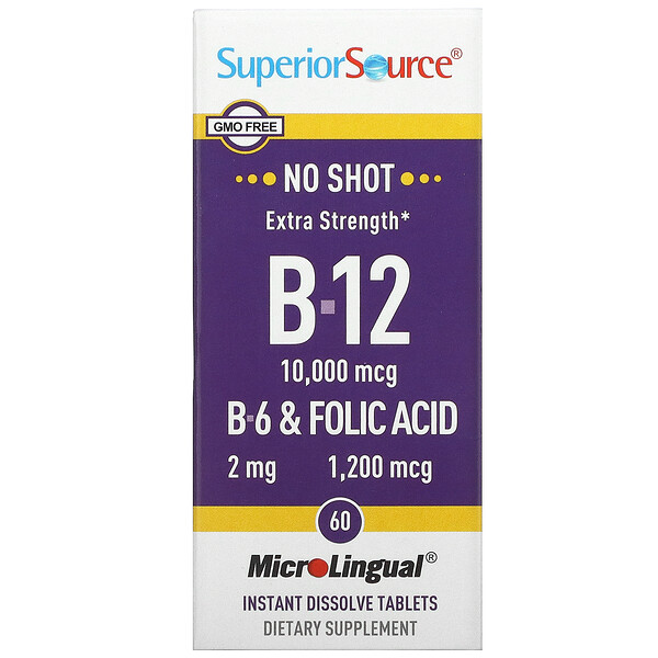 Extra Strength B-12, B-6 и фолиевая кислота, 60 быстрорастворимых таблеток MicroLingual Superior Source