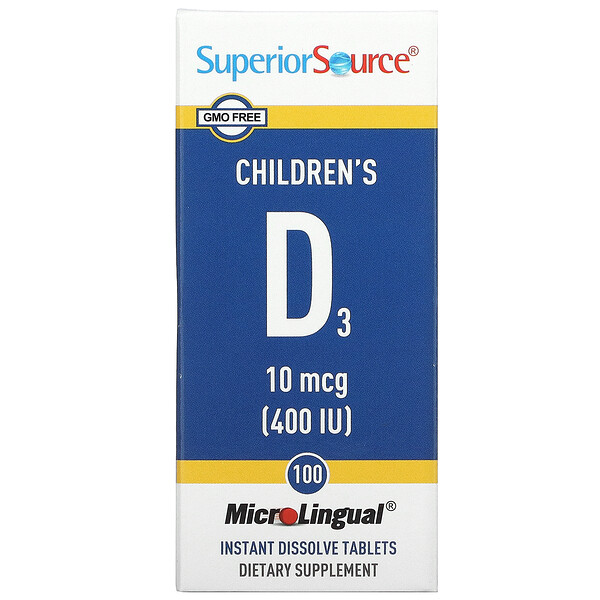 Детский D3, 10 мкг (400 МЕ), 100 быстрорастворимых таблеток MicroLingual Superior Source