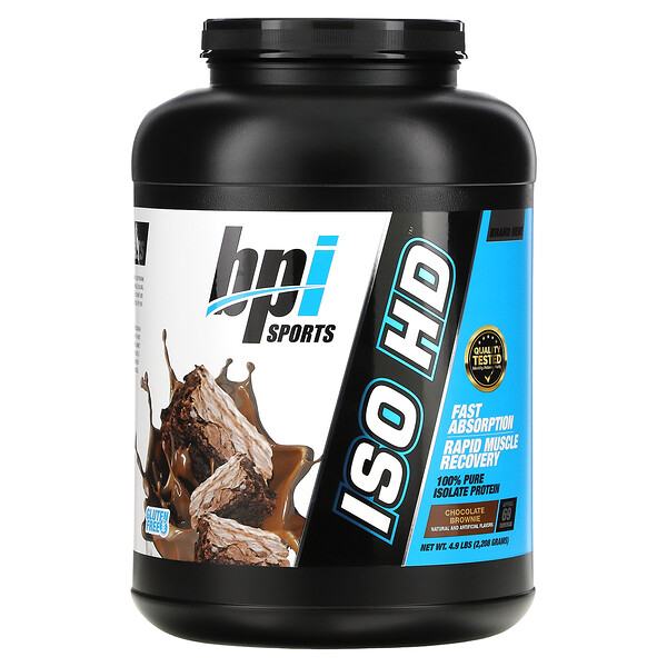 ISO HD, 100% чистый изолят белка, шоколадное пирожное, 4,9 фунта (2208 г) BPI
