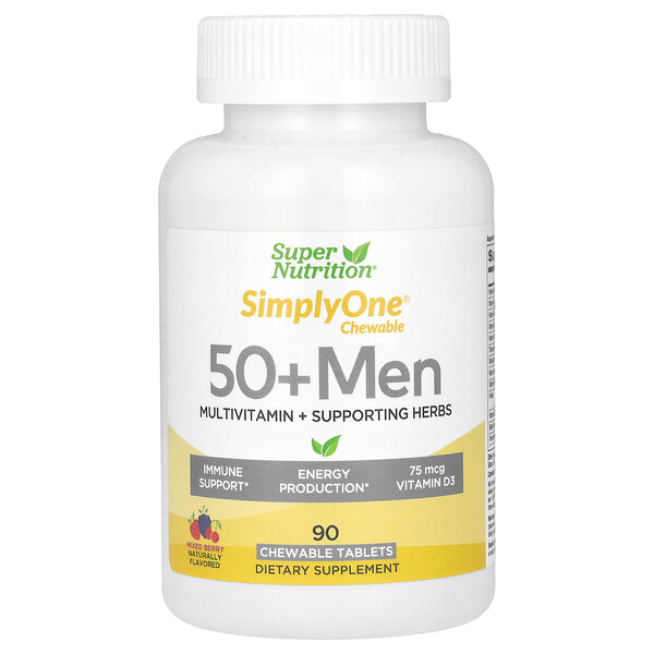 SimplyOne, Мультивитамины + поддерживающие травы для мужчин 50+, лесные ягоды, 90 жевательных таблеток Super Nutrition