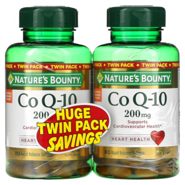 Co Q-10, Twin Pack, 200 mg, 2 Bottles, 80 Rapid Release Softgels (Мягкие капсулы) Each Nature's Bounty