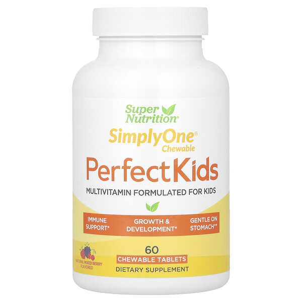 Полноценные мультивитамины Perfect Kids, ягодный вкус, 60 вегетарианских жевательных таблеток Super Nutrition