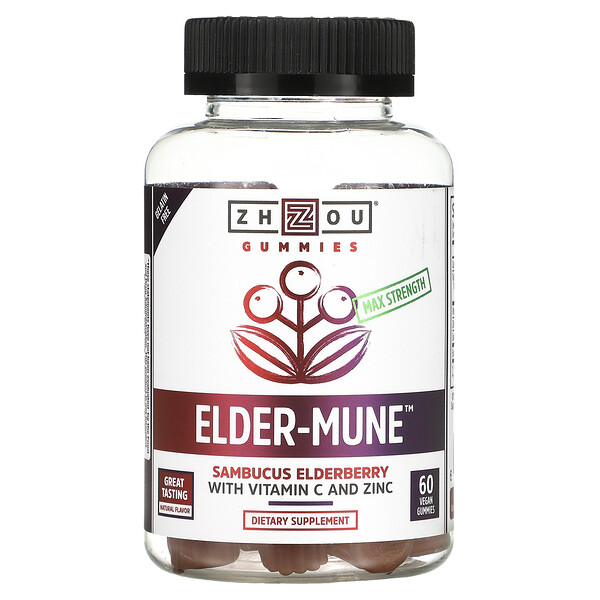 Max Strength Elder-Mune, бузина бузина, 60 веганских жевательных конфет Zhou