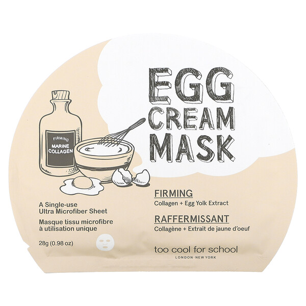 Косметическая маска с яичным кремом, укрепляющая, 1 лист, 0,98 унции (28 г) Too Cool For School