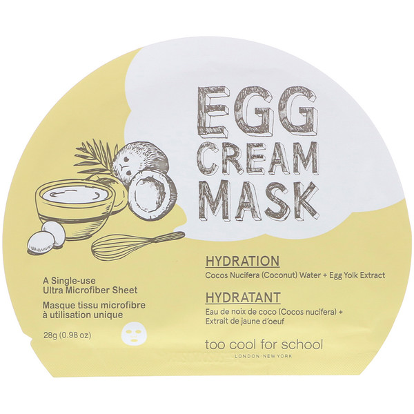 Косметическая маска с яичным кремом, увлажнение, 1 лист, (0,98 унции) 28 г Too Cool For School