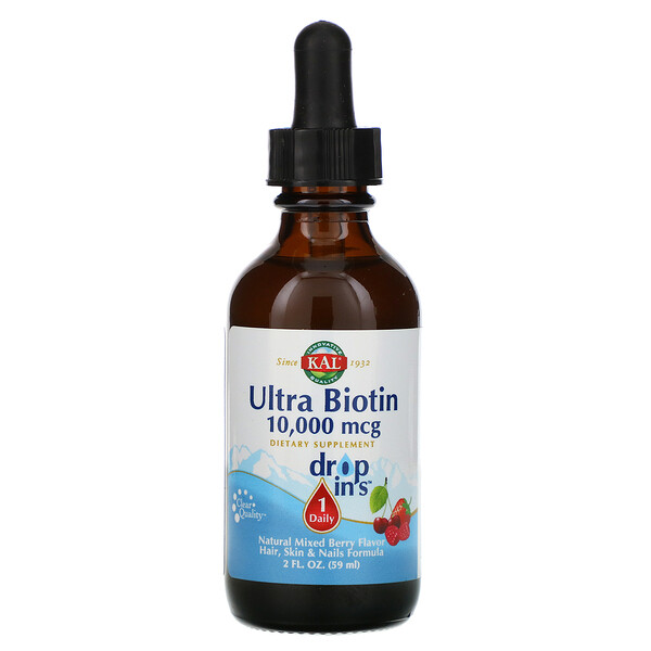 Ultra Biotin, Натуральный ягодный вкус, 10 000 мкг, 2 жидких унции (59 мл) KAL