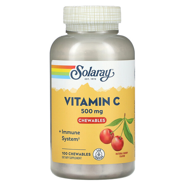 Жевательная таблетка с витамином С, натуральная вишня, 500 мг, 100 жевательных таблеток Solaray