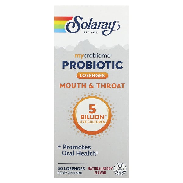 Mycrobiome Probiotic, Для полости рта и горла, со вкусом ягод, 5 миллиардов, 30 пастилок Solaray