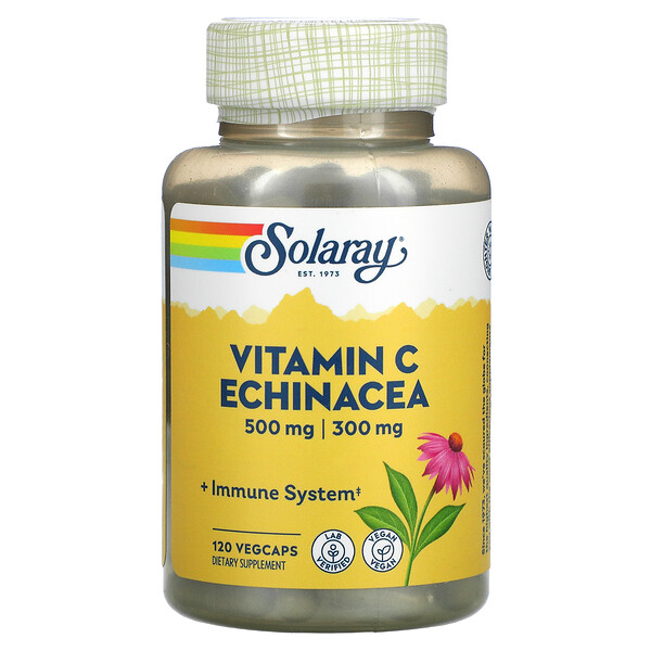 Витамин С, эхинацея, 500 мг/300 мг, 120 растительных капсул Solaray