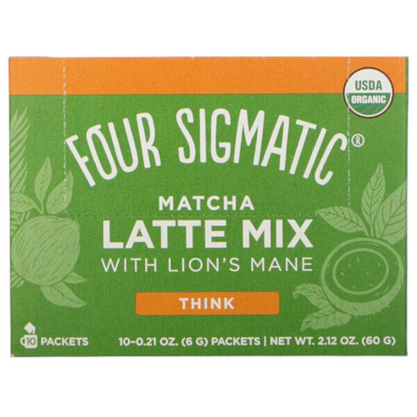 Matcha Latte Mix with Lion's Mane, Think, 10 пакетиков по 0,21 унции (6 г) каждый Four Sigmatic