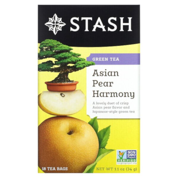 Зеленый чай, Гармония азиатской груши, 18 чайных пакетиков, 1,1 унции (34 г) Stash