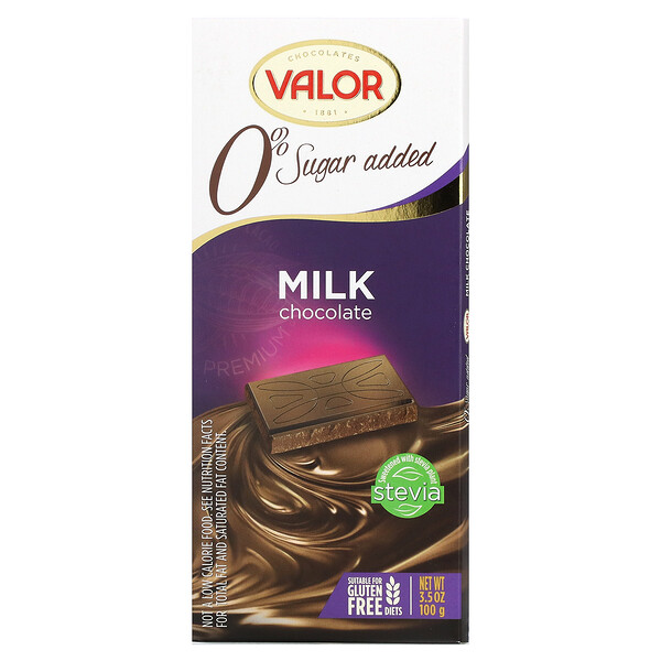 Батончик из молочного шоколада со стевией, без добавления сахара, 3,5 унции (100 г) Valor