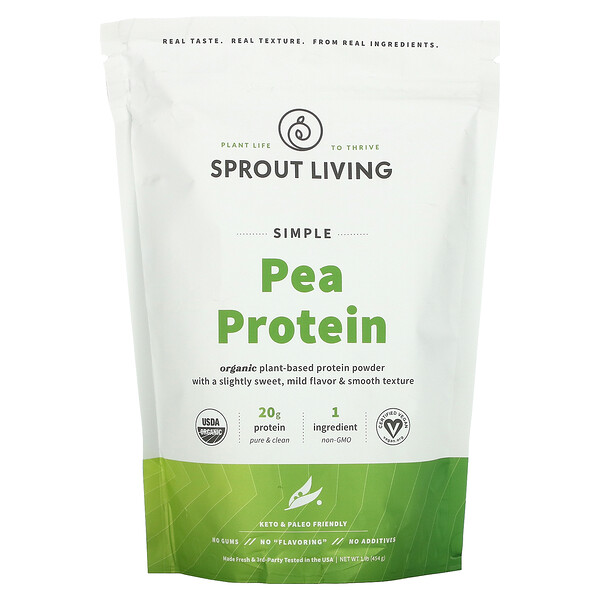 Простой гороховый протеин, 1 фунт (454 г) Sprout Living