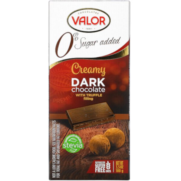 Сливочный темный шоколад со сливочной трюфельной начинкой, без добавления сахара, 3,5 унции (100 г) Valor