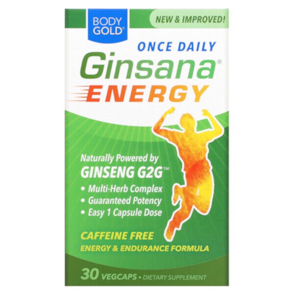 Ginsana Energy, Без кофеина, 30 растительных капсул BodyGold