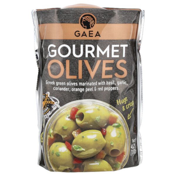 Gourmet Olives, Собранные вручную зеленые маринованные оливки, 4,2 унции (120 г) Gaea