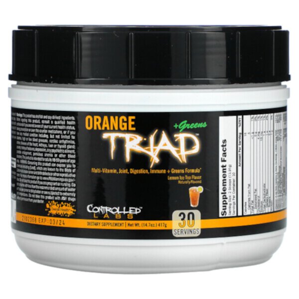 Orange Triad + Greens, Ледяной чай с лимоном, 14,7 унции (417 г) Controlled Labs