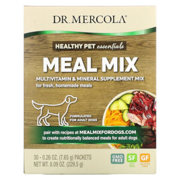 Meal Mix, Мультивитаминная и минеральная добавка, для взрослых собак, 30 пакетиков по 0,26 унции (7,65 г) каждый Dr. Mercola