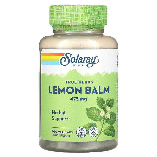 Лимонный бальзам, 475 мг, 100 растительных капсул Solaray