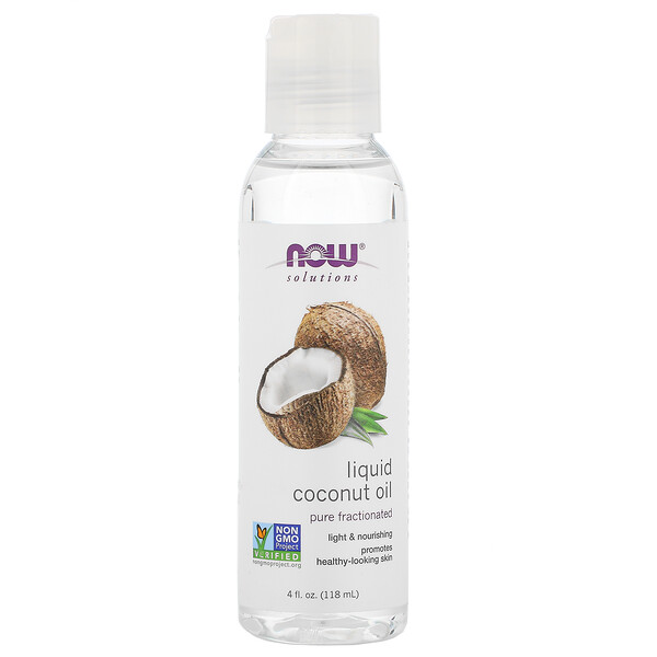 Solutions, Жидкое кокосовое масло, чистое фракционированное, 4 жидких унции (118 мл) NOW Foods