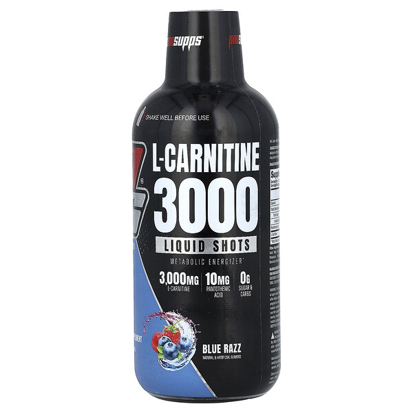 L-Carnitine 3000 Liquid Shots, Blue Razz, 16 жидких унций (473 мл) ProSupps