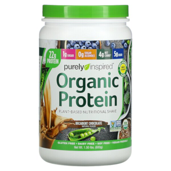 Organic Protein, Питательный коктейль на растительной основе, декадентский шоколад, 1,5 фунта (680 г) Purely Inspired
