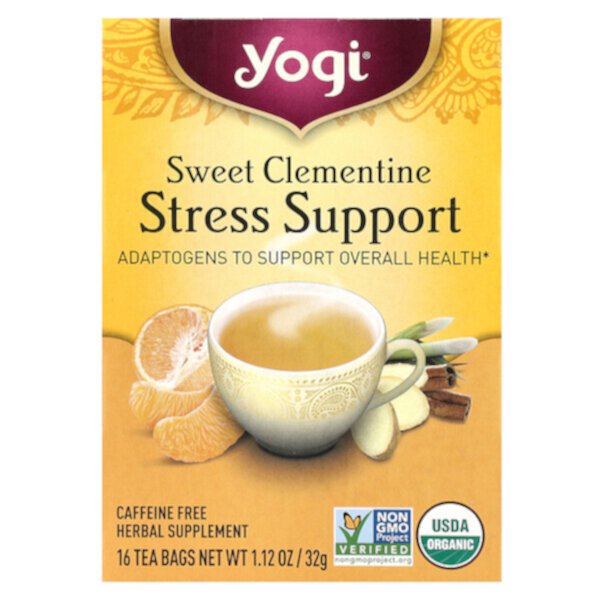 Stress Support, Сладкий клементин, без кофеина, 16 чайных пакетиков, 1,12 унции (32 г) Yogi