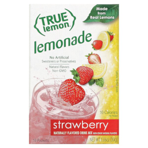 True Lemon, Клубничный лимонад, 10 пакетиков по 0,11 унции (3 г) каждый True Citrus