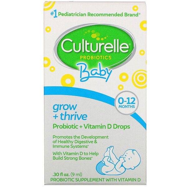 Probiotics, Baby, Grow + Thrive, пробиотики + витамин D в каплях, от 0 до 12 месяцев, 0,30 ж. унц. (9 мл) Culturelle