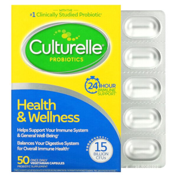 Пробиотики, Здоровье и Благополучие - 15 миллиардов КОЕ - 50 капсул - Culturelle Culturelle