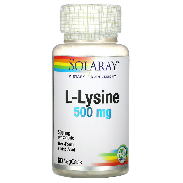L-лизин, 500 мг, 60 растительных капсул Solaray
